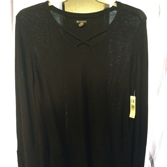 NWT! New Directions XL Sweater Slits & Cross Neck - Picture 2 of 8